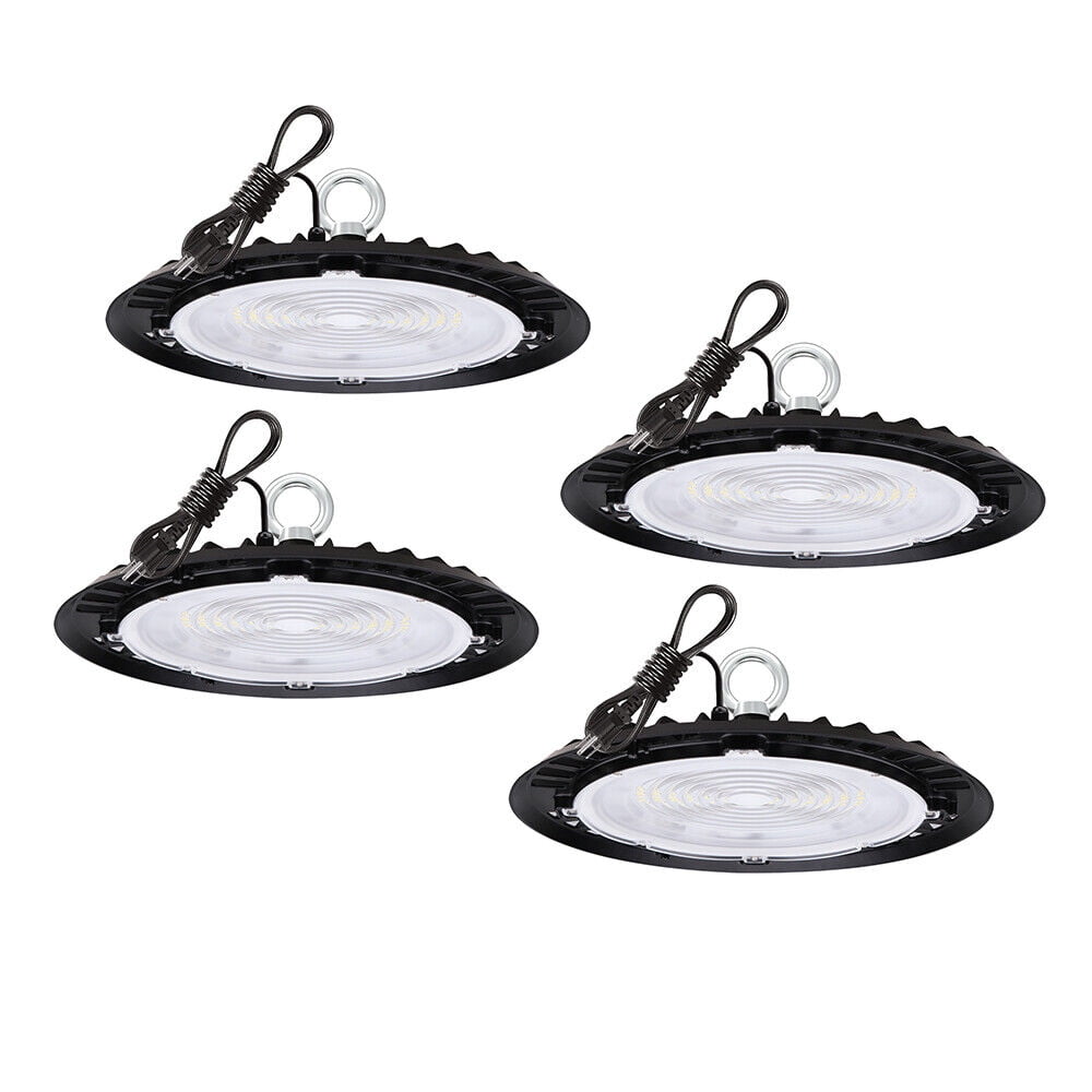 Round Black and White LED High Bay Lights with Crystal Embellishment, Pack of 4