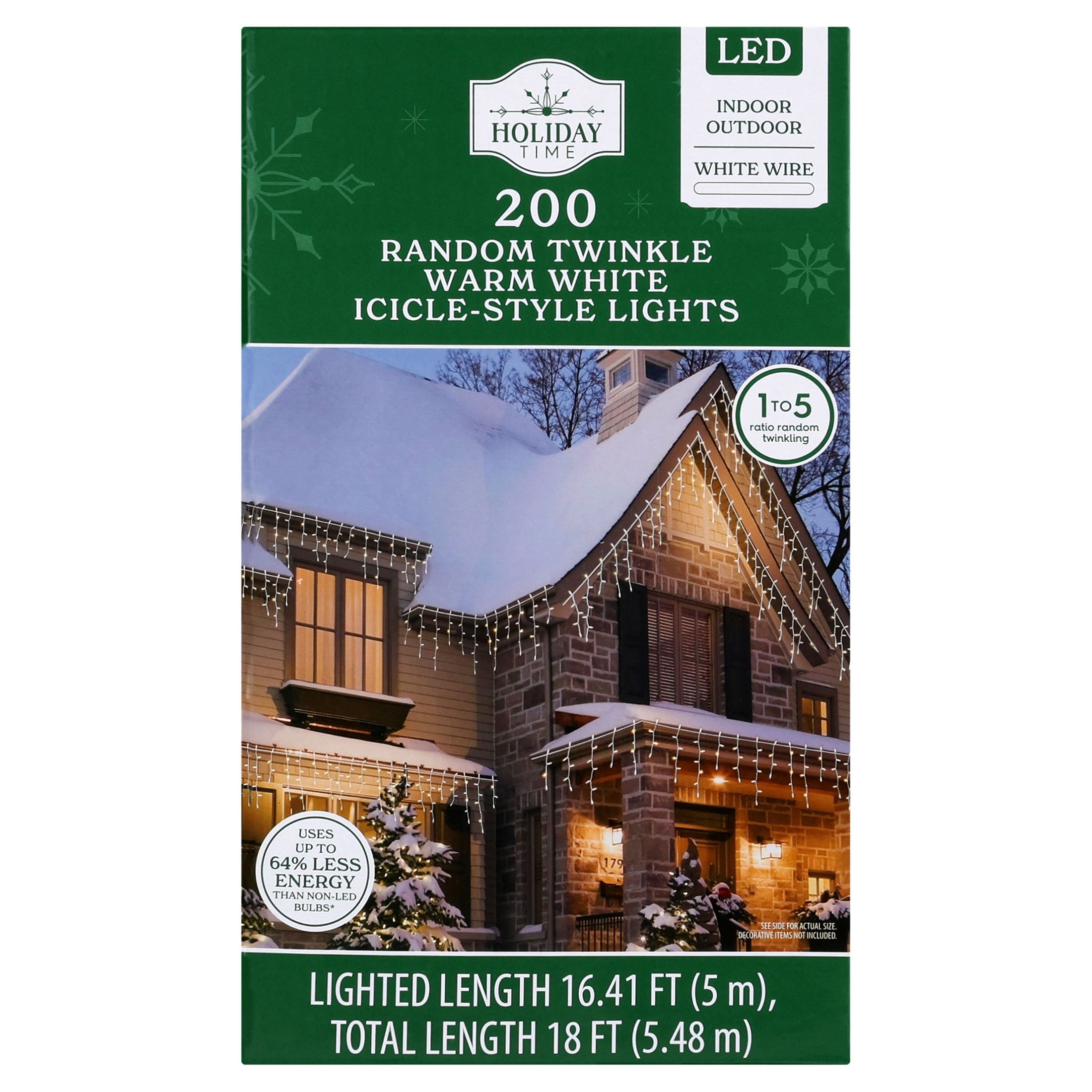 Indoor/Outdoor 200-Count LED Random Twinkle Christmas Icicle-Style Lights, Warm White, White Wire, 16.41', by Holiday Time