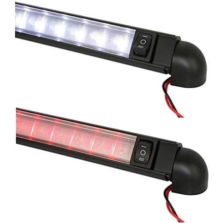 LED Rail Light - Pivoting, 2-Color (White/Red), 12" Lamp, 12 VDC LED Courtesy Convenience lamp, 3-Way on/Off Switch