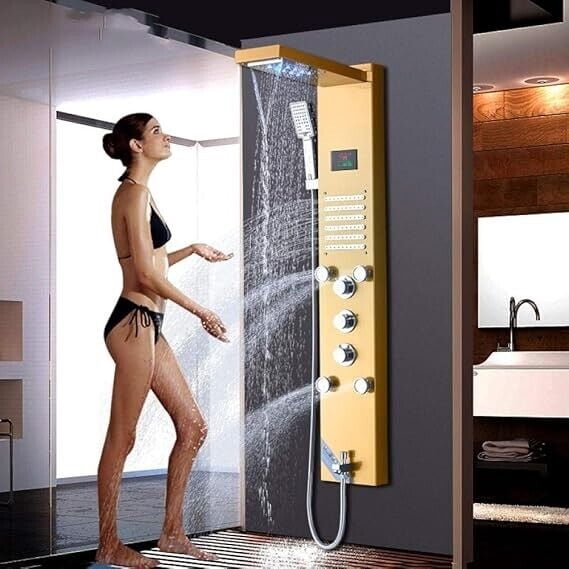 3-in-1, 6-Jet Shower Panel Tower System W/ Adjust Rainfall Waterfall Shower Head And Massage Body Jets In Black Nickel Nstc0136bn