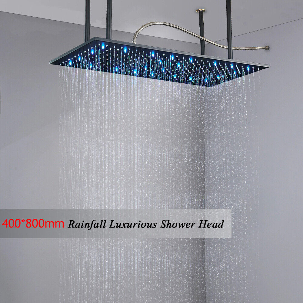 LED Rainfall Shower Head High Pressure Ceiling Mounted Overhead Sprayer
