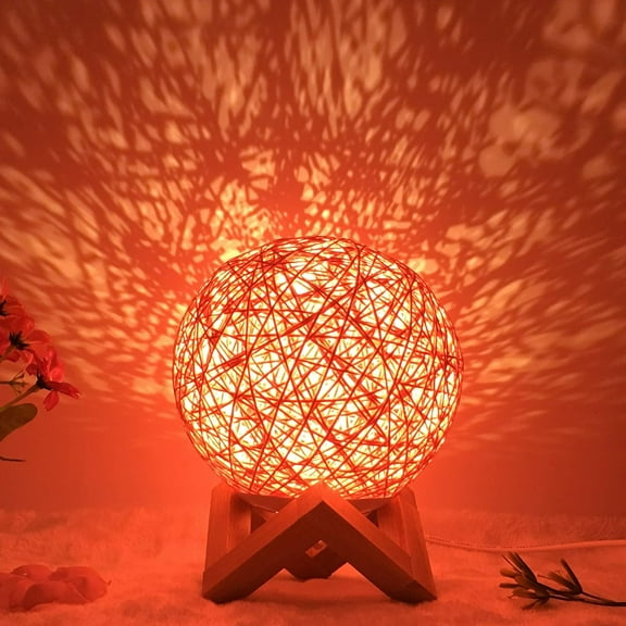 LED Rattan Ball Table Light, Bracket Seat Dimmable Night Lights USB Powered Rattan Ball Lamp Creative Birthday Gift Bedroom Home Bookroom Decor