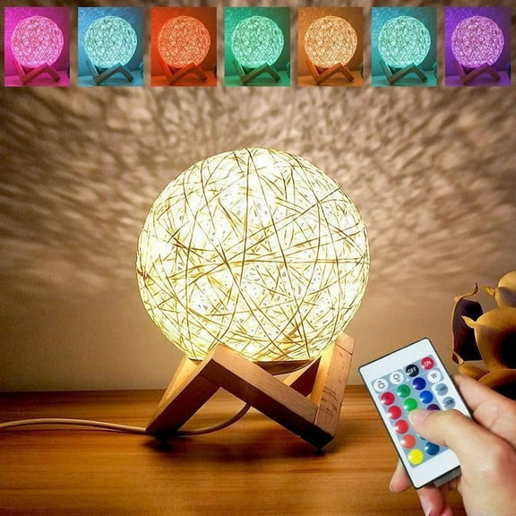 LED Rattan Ball Table Light, Bracket Seat Dimmable Night Lights USB Powered Rattan Ball Lamp Creative Birthday Gift Bedroom Home Bookroom Decor