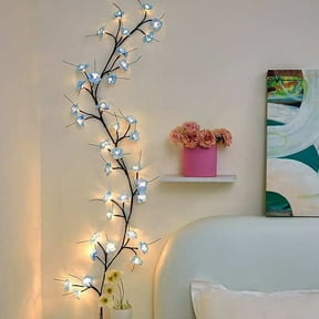 LED Rattan Branch Lights with Timer, Indoor Decorative String Lights for Bedroom Wall, Romantic Ambient Lighting