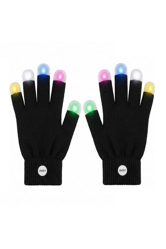 LED Rave Gloves 7 Colors Light Up Flashing, Glow Finger Mittens for Halloween Party, Christmas Gift, Concert, Suitable for Men Women Boys Girls Adult