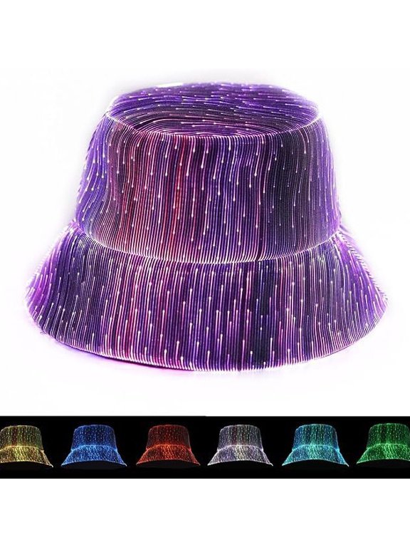 LED Rave Hat Light up Bucket Hats 7 Color Glowing in The Dark Party Fiber Optic Cap USB Charging for Men Women,Party Light-Up Cap
