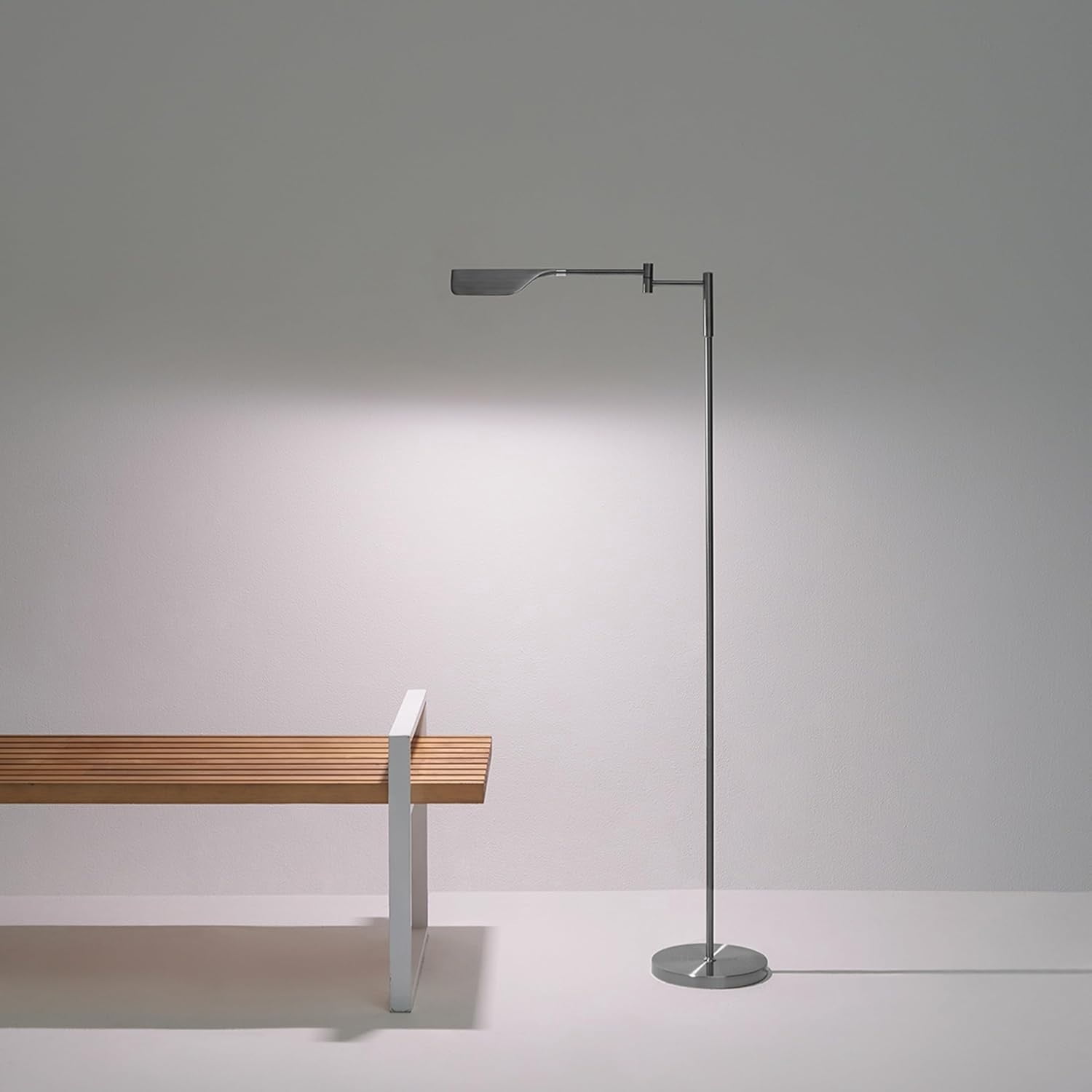 LED Reading Lamp, Dimmable Floor Lamp with Easy Rotation over Chair or Desk for Living Rooms & Offices, Adjustable Standing Lamp, Tall Lamp For Sewing & Craft - Platinum Silver