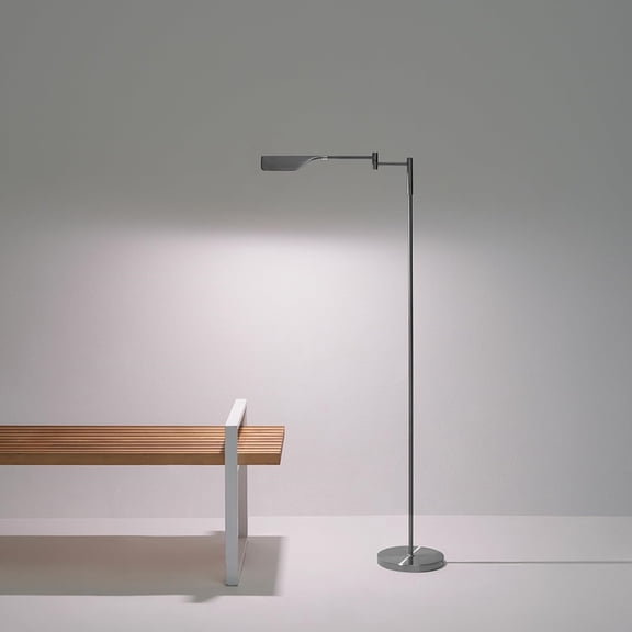 LED Reading Lamp, Dimmable Floor Lamp with Easy Rotation over Chair or Desk for Living Rooms & Offices, Adjustable Standing Lamp, Tall Lamp For Sewing & Craft - Platinum Silver