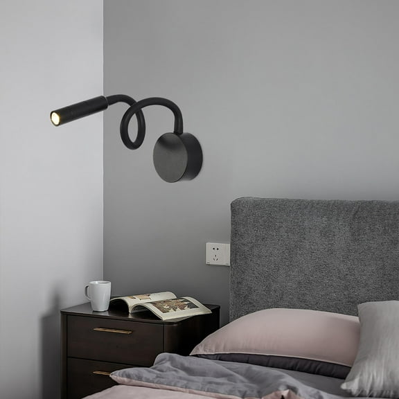 LED Reading Lights,Wall Mount Lamp with Flexible Gooseneck, Bedside Night Light for Bed, Headboard, Desk - Blk