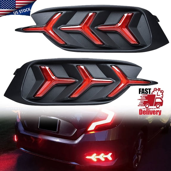 LED Rear Bumper Reflector Tail Lights Brake Lamp For Honda Civic Sedan 2016-2021