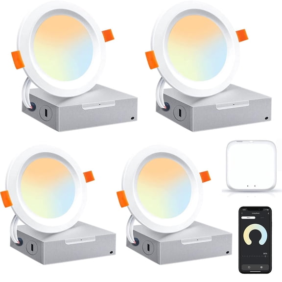 LED Recessed Ceiling Lighting 4 Inch Smart WiFi Chage Color Temperature White/Warm/Cold White Ultra-Thin Recessed Light 4 Pack Dimmable Outdoor Downlight 10W 1000LM High Brightness Works w. Alexa
