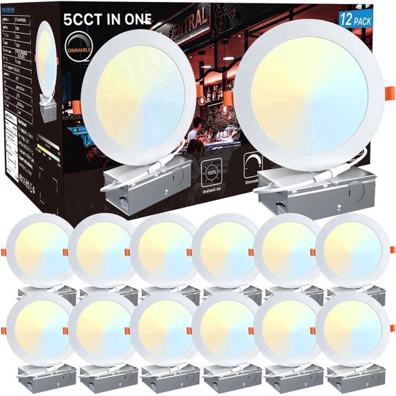 Oraluce 6 Inch Ultra-Thin 5CCT Canless Downlight Recessed Lights 12 Count