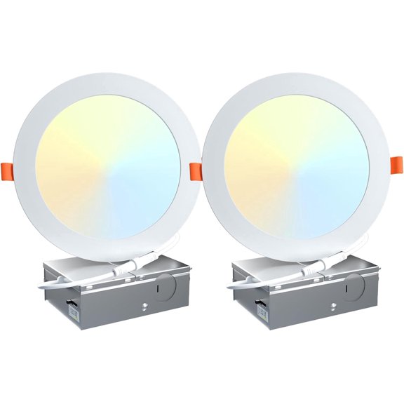 LED Recessed Lighting 6 Inch with Junction Box, 2 Pack | Ultra-Thin,5CCT 2700K/3000K/4000K/5000K/6500K,CRI90+,12W 100W Eqv 1050LM Canless Downlight for Kitchen Living Room