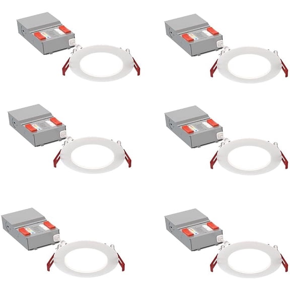 LED Recessed Lights 4 Inch Round Baffle Wafer Downlight, 5-in-1 Switchable White Color Temperature, Adjustable Brightness, 120 Volts, 4-Inch Flat Trim, 6 Pack, Matte White