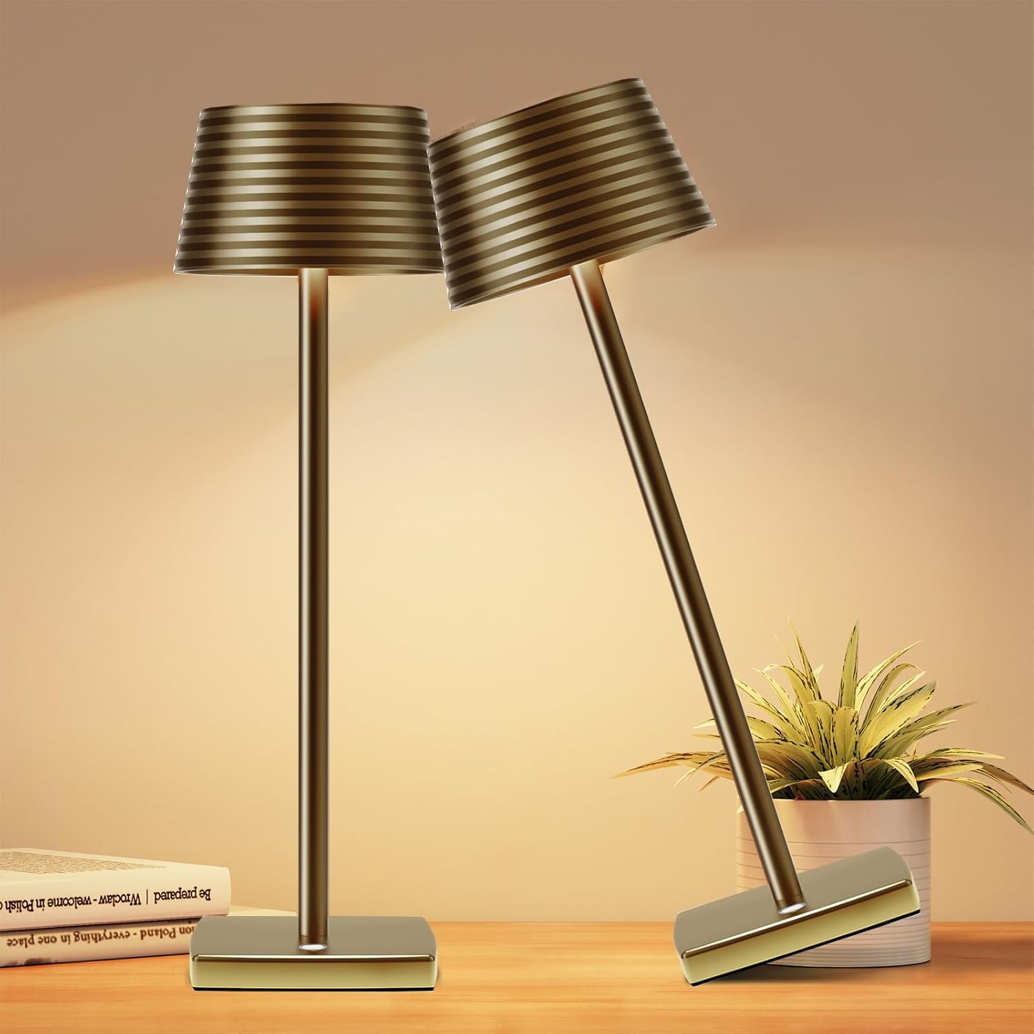 Cordless Table Lamp - Rechargeable 6000mAh, 3-Level Dimmable, Modern Black Desk Light