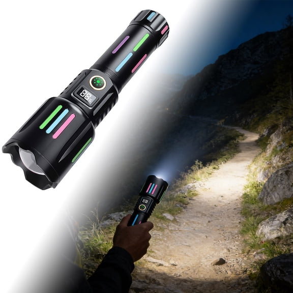 LED Rechargeable Flashlight for Outdoor Hiking and Camping 5 Lighting Modes Zoomable Beam Aluminum Portable Emergency Lamp