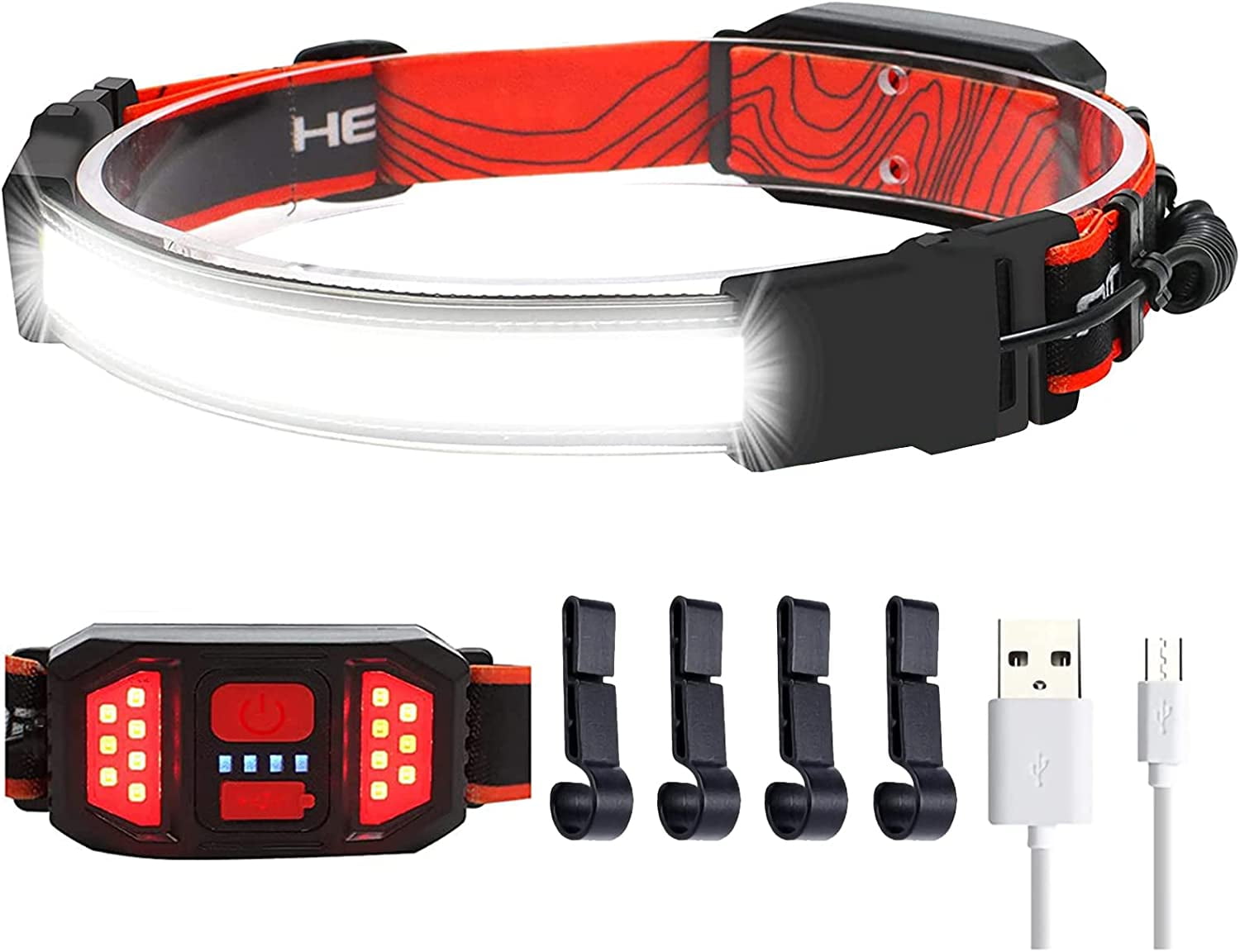 LED Rechargeable Head Lamp 1000lumens Hard Hat Headlamp 230° Wide Beam Headlamp Flashlight with Red Taillight, Lightweight Waterproof Headlamps for Camping Running Hiking