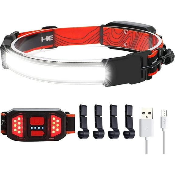 LED Rechargeable Head Lamp 1000lumens Hard Hat Headlamp 230° Wide Beam Headlamp Flashlight with Red Taillight, Lightweight Waterproof Headlamps for Camping Running Hiking