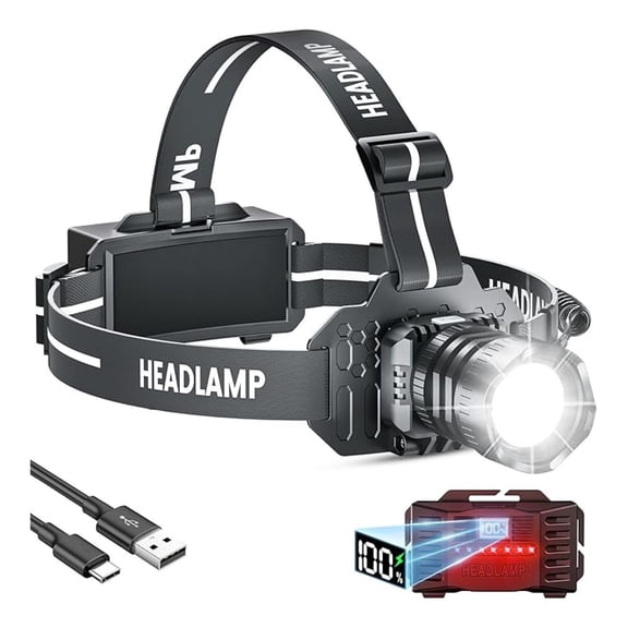 LED Rechargeable Headlamp 2980LM, 9 Modes Headlamp IPX6 Waterproof, 90 Adjustable Head Lights for Camping Hiking Fishing, Long Battery Life Forehead Lamp