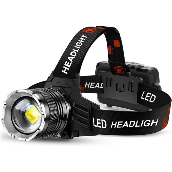 LED Rechargeable Headlamp 99000 High Lumens, 95 Hours Endurance Head Lamp with Zoomable & 12 Modes & IPX7 Waterproof & 125 Adjustable, Super Bright Head Light for Outdoor, Camping, Hard Hat