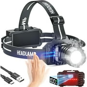 LED Rechargeable Headlamp, Head Lamp Super Bright with 9 Modes & IPX6 Waterproof Zoomable Head Lights for Forehead, 90  Adjustable Headlamps