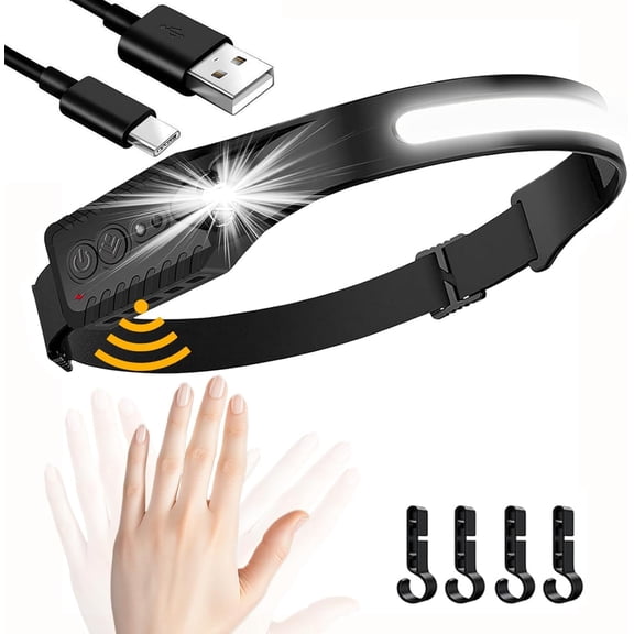 LED Rechargeable Headlamp, Waterproof Camping Accessories for Adults, Lightweight Head Lamp Flashlight, 5 Modes for Outdoor Camping Running Cycling Fishing, etc… (1PCS Black)