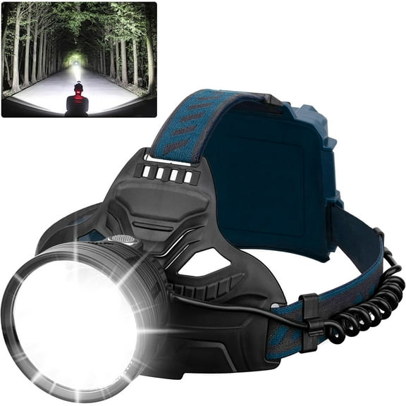 LED Rechargeable Headlamps, 90000 Lumen Super Bright Headlamp Flashlight 90Adjustable 4 Modes IPX5 Waterproof USB Rechargeable Head Lamp for Camping Running Hunting Cycling Climbing Hiking