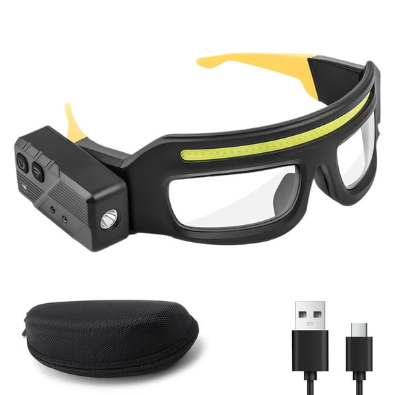 LED Rechargeable Headlight Glasses, Motion & Button Control, 5 Light Modes USB-C Light Up Eyewear, IPX4 Waterproof for Running Camping Fishing Cycling Hiking
