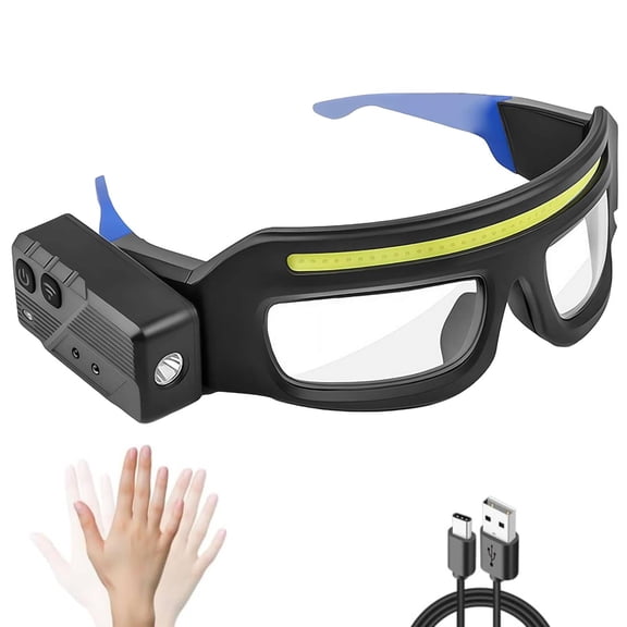 LED Rechargeable Headlight Glasses – Motion Sensor & Touch Control 5 Modes, USB-C Light Up Eyewear 350-500lm IPX4 Waterproof for Running Camping Fishing Cycling Hiking