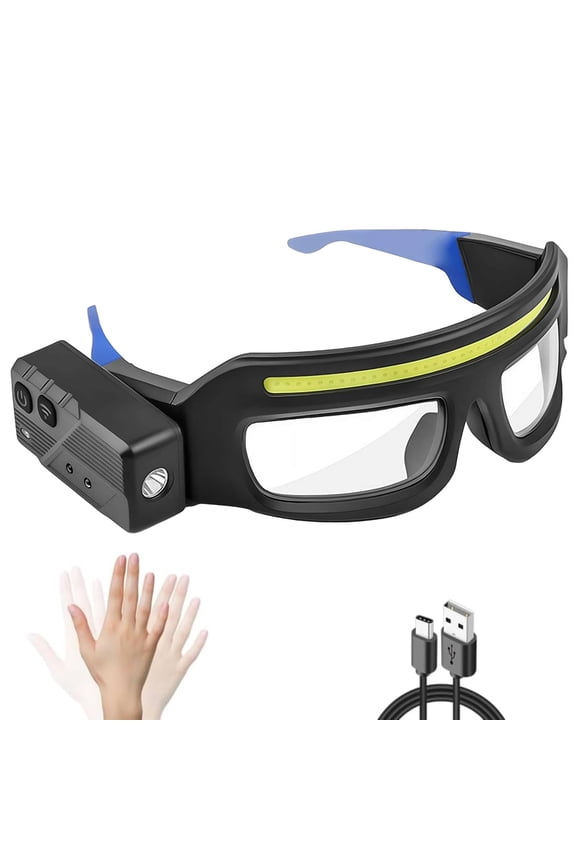 LED Rechargeable Headlight Glasses – Motion Sensor & Touch Control 5 Modes, USB-C Light Up Eyewear 350-500lm IPX4 Waterproof for Running Camping Fishing Cycling Hiking