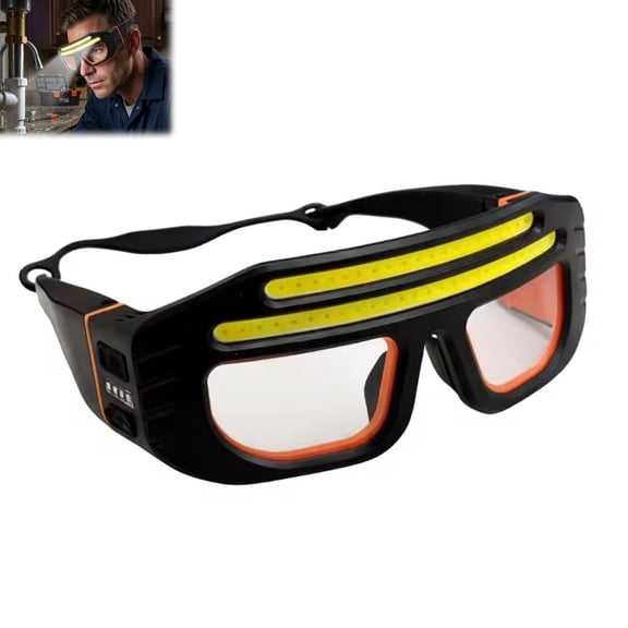 LED Rechargeable Headlight Glasses, Safety Glasses with Motion & Touch Control for Outdoor Running Camping Hiking Work