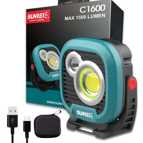 LED Rechargeable Magnetic Work Light SUNREI Mechanic Light Power Bank 180 Rotating,1500LM, 6 Modes,Magnetic&Hook, IPX5 Waterproof, Magnetic Flashlight for Camping, Car Repairing