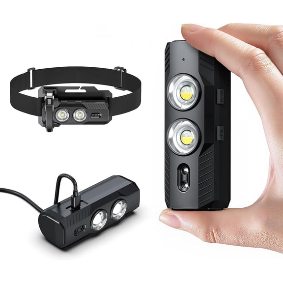 LED Rechargeable Mini Flashlights with 2 count 1800L Headlamp Rechargeable with White & Red Light, 5 Lighting Modes Angle Adjustable Motion Sensor for Outdoor, Camping, Hiking, Working