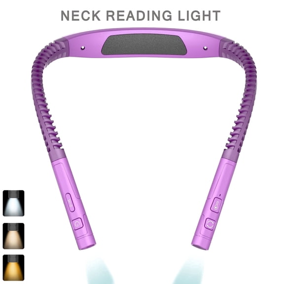 LED Neck Reading Light, Book Light for Reading in Bed, Dimmable Rechargeable 3 Colors Switching & 5 Brightness , Long Lasting, Suitable for Reading, Working, Running, Knitting, Repairing(Purple)