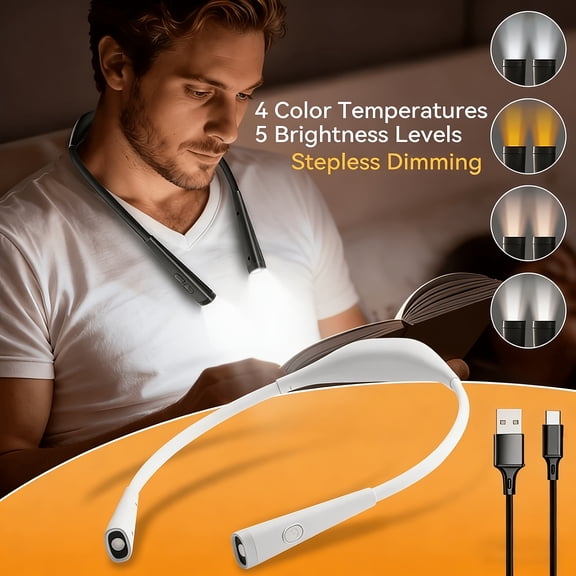 LED Rechargeable Neck Reading Light, Flexible Eye-Care Adjustable Reading Lamp for Bedside, Knitting, Camping and Repairs