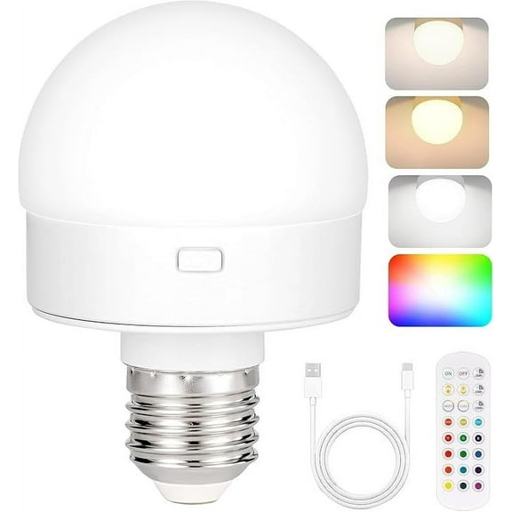 LED Rechargeable Night Light Bulb with Remote Control, 12 RGB Colors, 3 Color Temperatures, Dimmable, Magnetic Base, Timer, Battery Operated, Portable Lamp for Bedroom, Kitchen, Home Decor