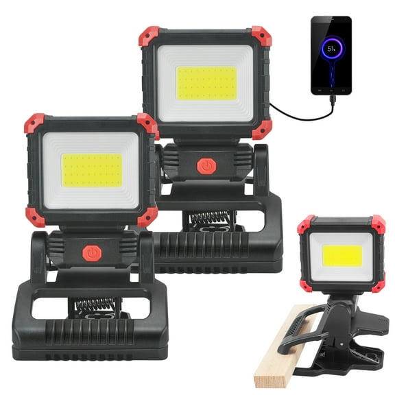 SideKing LED Work Light Rechargeable Clamp Magnetic Base, Clip On Shop Light, 3 Modes, 2-Pack, 2100LM COB, IPX5 Waterproof, for Jobsite, Car Repair, BBQ, Emergency Lighting
