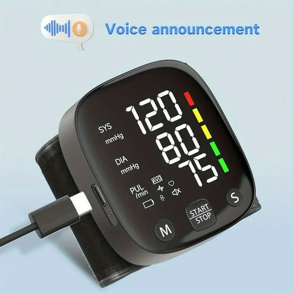 LED Rechargeable Wrist Blood Pressure Monitor, Intelligent Voice Broadcast, With Storage Box