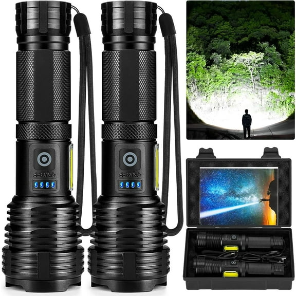 LED Rechargeable s High Lumens, 99,000 LM Super Bright Powerful , High Powered Flash Lights Waterproof Handheld s for Home Camping Hiking(2 Pack)