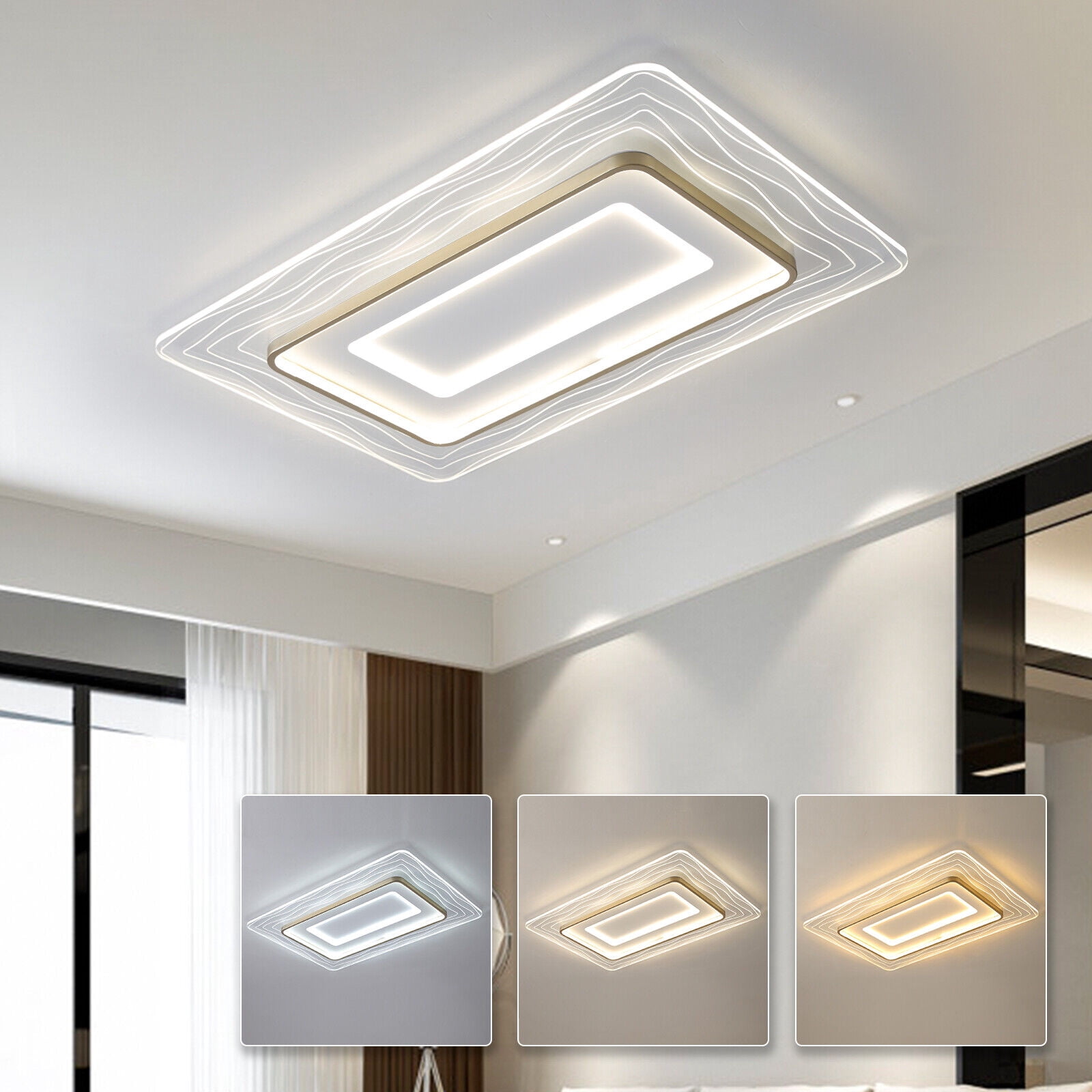 Led Rectangle Remote LED Rectangle Chandelier Flush Mount LED Ceiling Light w/Remote Control ...