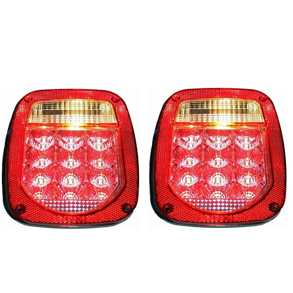 LED Rectangular Red Jeep & Trailer Tail Light Universal STUD-MOUNT Kit with Back Up License Illuminator on Left EHD