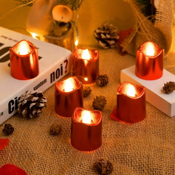 LED Red Candle 6Pcs/Set Flameless Candle Tea Lights Valentine Wedding Christmas Birthday Layout Decora(with Button Battery)