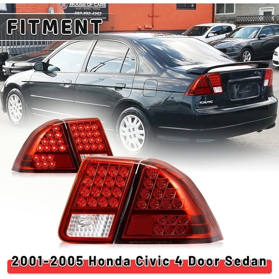 LED Red Tail Lights for 2001 2002 2003 2004 2005 Honda Civic 4 Door Sedan Lamps(Not fit for Coupe & Hatchback models)