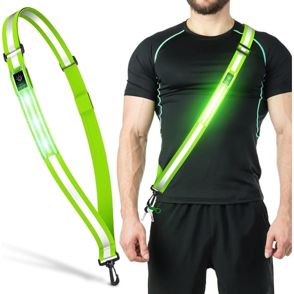 LED Reflective Belt Sash Walking Gear,Safety Lights for Walkers at Night,High Visibility Safety Rechargeable Reflective Running Gear for Men Women Kids Night Dog Walking Gear (Green) : Sports & Outdo