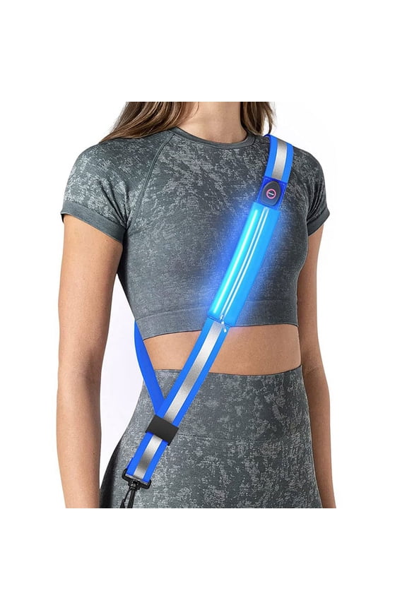 LED Reflective Belt Sash for Walking At Night,Rechargeable LED Light Up Running Belt for Runners Walkers,Blue