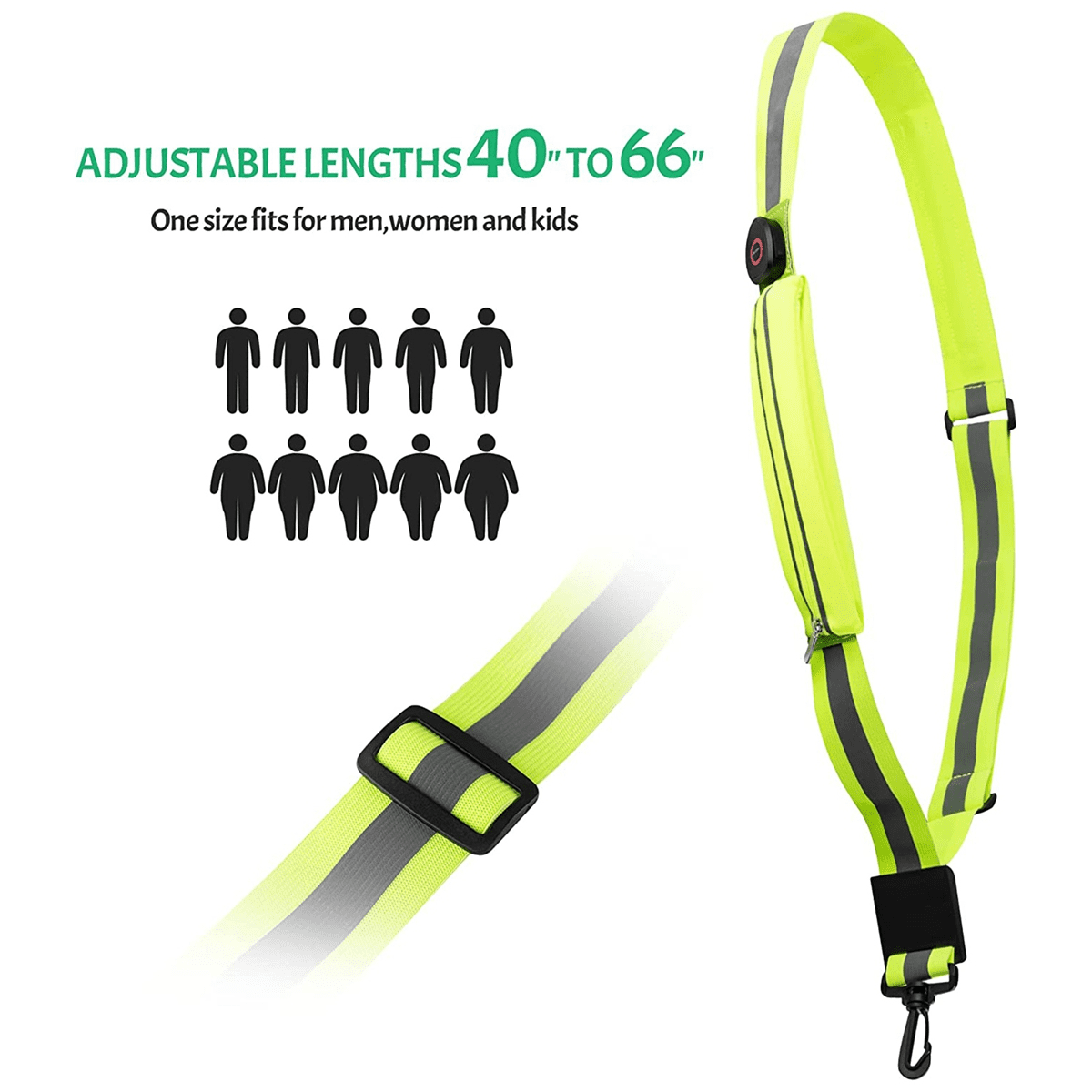 LED Reflective Belt Sash for Walking At Night,Rechargeable LED Running Belt for Runners Walkers