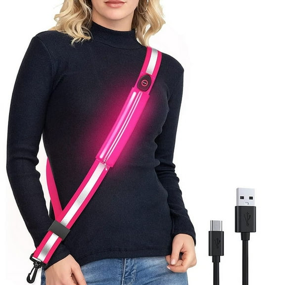 LED Reflective Belt Sash for Walking At Night,Rechargeable LED Running Belt for Runners Walkers,Pink