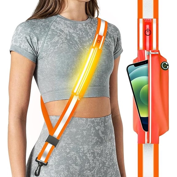 LED Reflective Belt Sash for Walking at Night,Running Safety Gear LED Light Up Running Belt for Runners Walkers