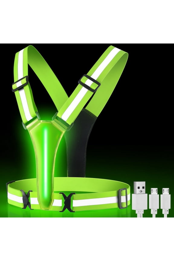 LED Reflective Running Gear, Double-Sided Light-Up Reflective Running Vest with High Visibility 980ft, USB Rechargeable Night Walking Reflective Gear, Shoulder Straps & Belt Adjustable