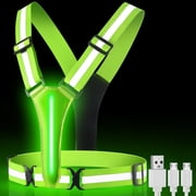 LED Reflective Running Gear, Double-Sided Light-Up Reflective Running Vest with High Visibility 980ft, USB Rechargeable Night Walking Reflective Gear, Shoulder Straps & Belt Adjustable